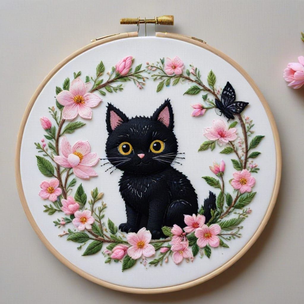 Whimsical Floral Embroidery in Cross-stitch Style