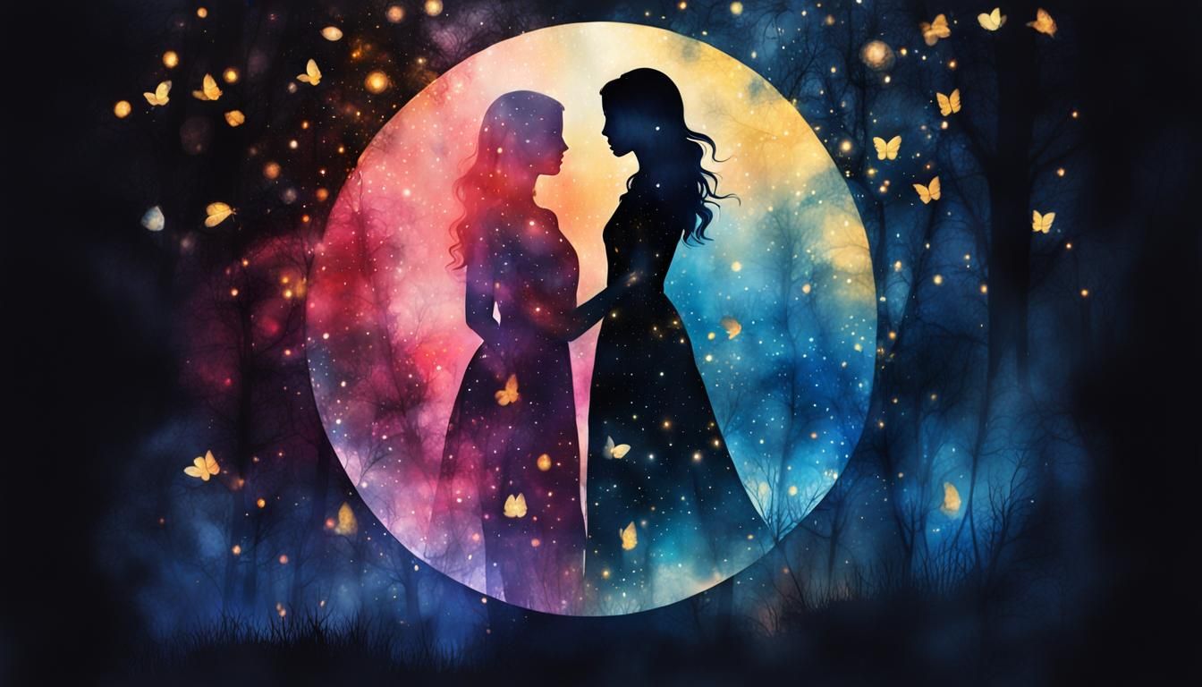 Mystical Silhouette in Starry Night Watercolor Art