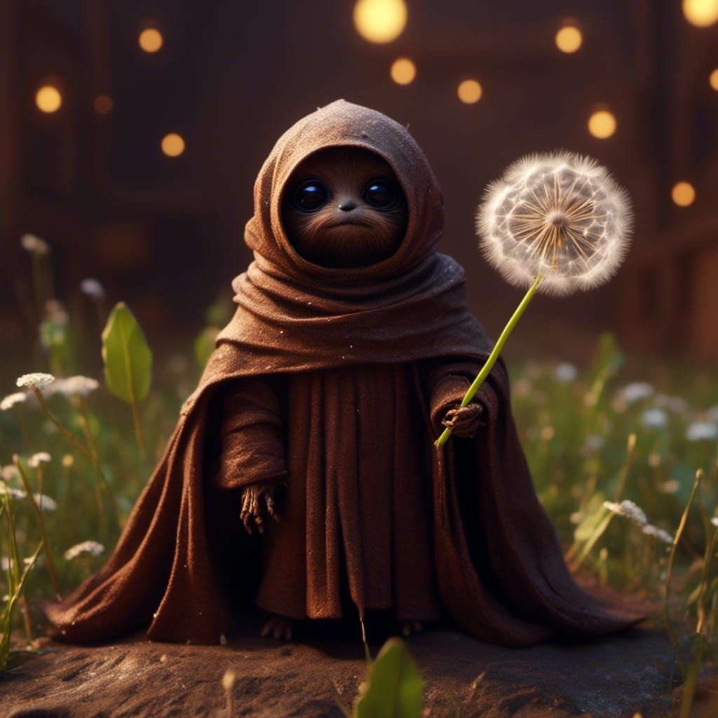 Baby Jawa found a Dandelion!