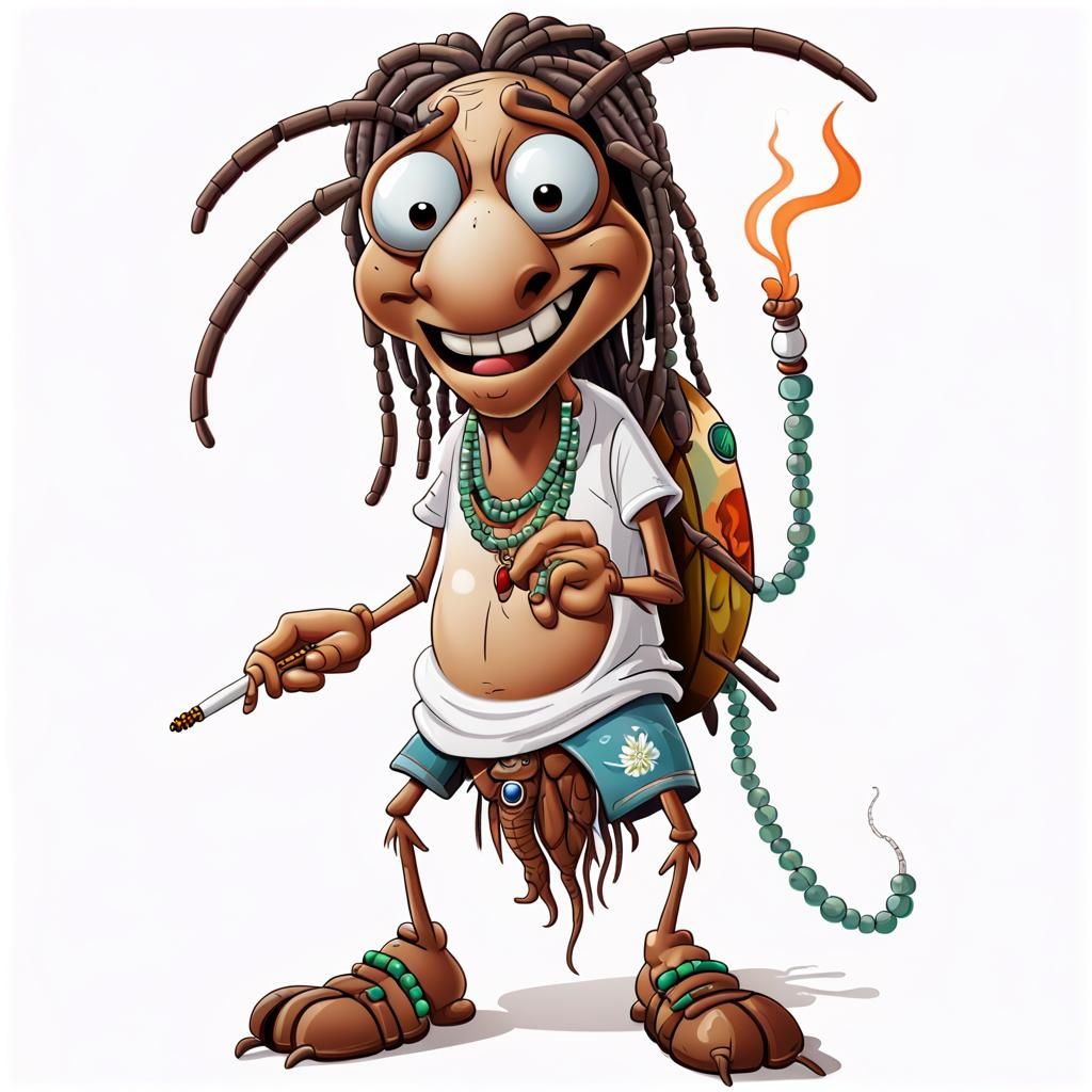 Hippie Cockroach Cartoon Character Smoking Joint