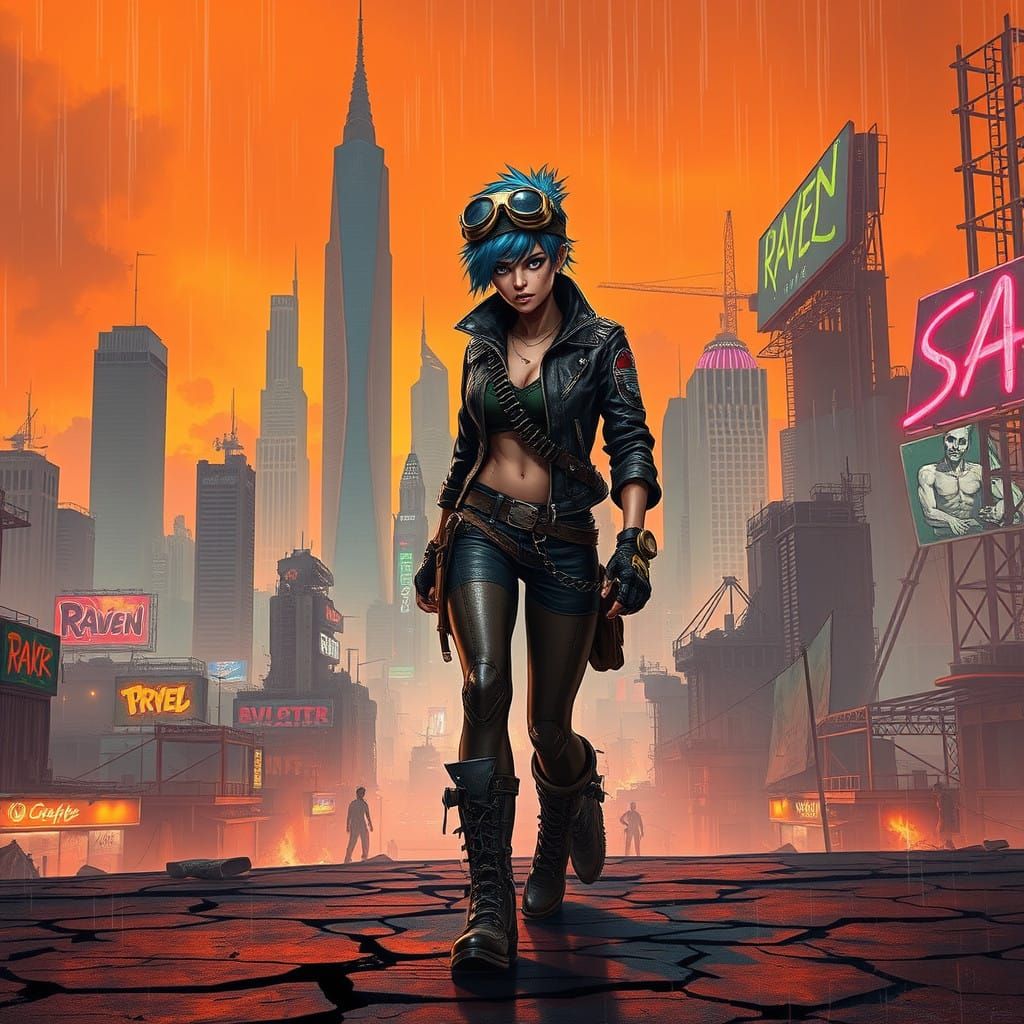 Cyberpunk Cityscape of Rebellion and Ruin