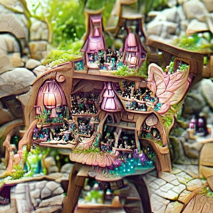Detailed Crowded Fairy Tavern Illustration