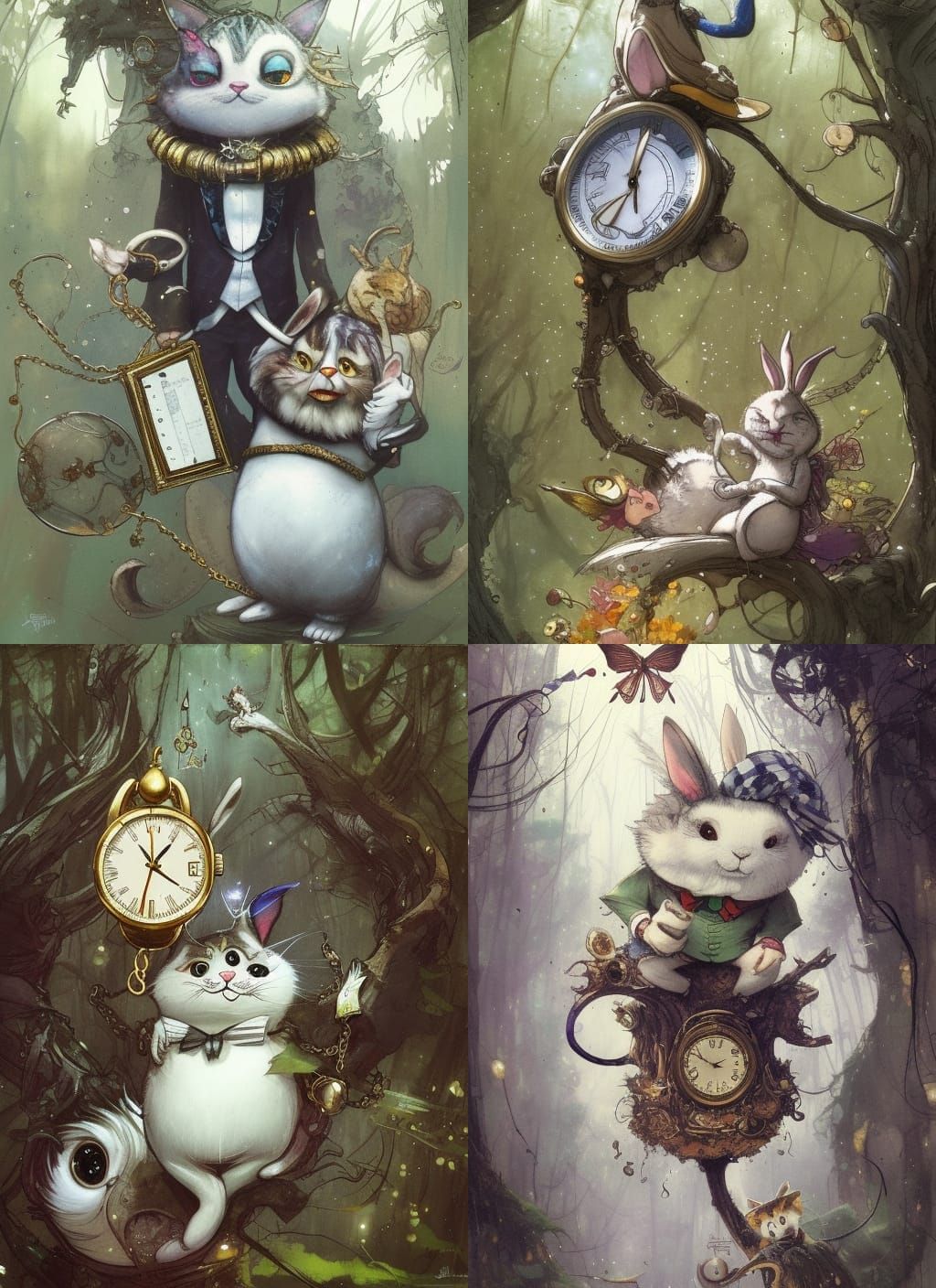 Whimsical Rabbit in Mystical Forest, Crayon Caricature