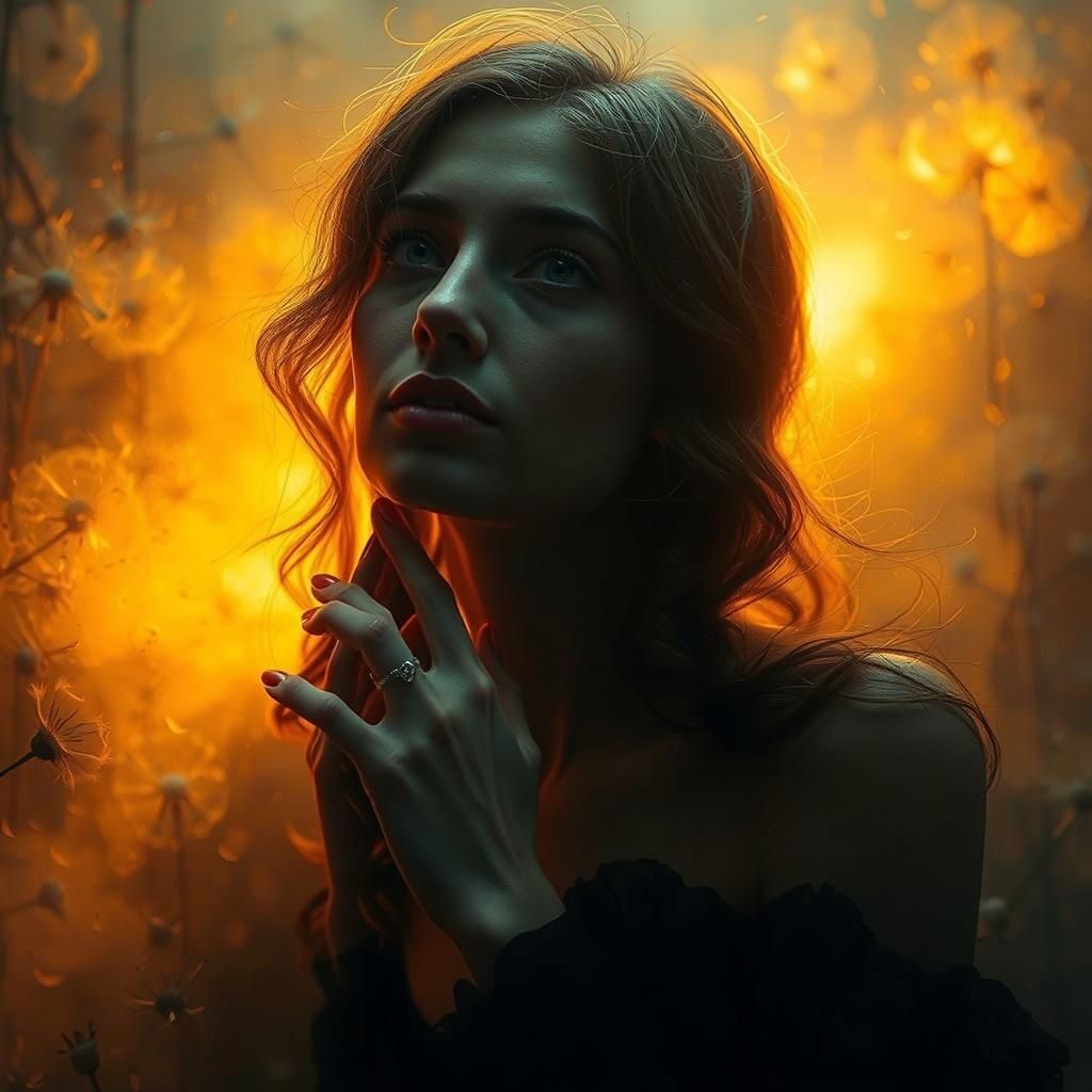 Ethereal Woman in a Dandelion Dreamscape