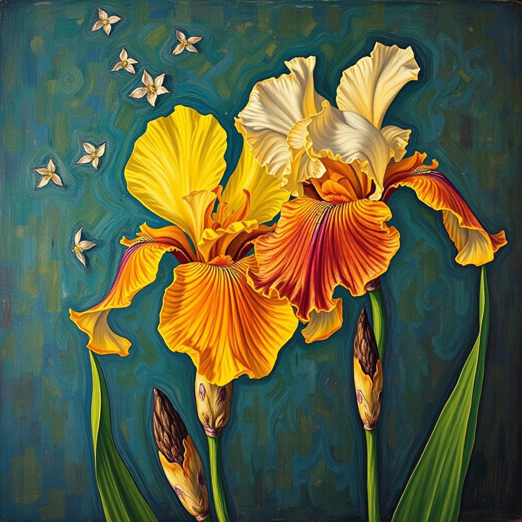 Surreal Irises in Van Gogh Style