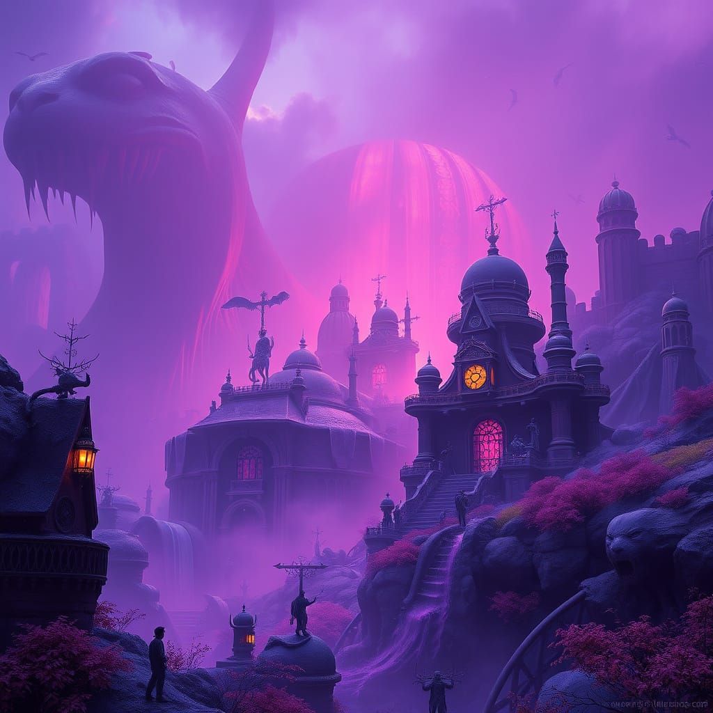 Mystical Realm in Vibrant Purple Hues