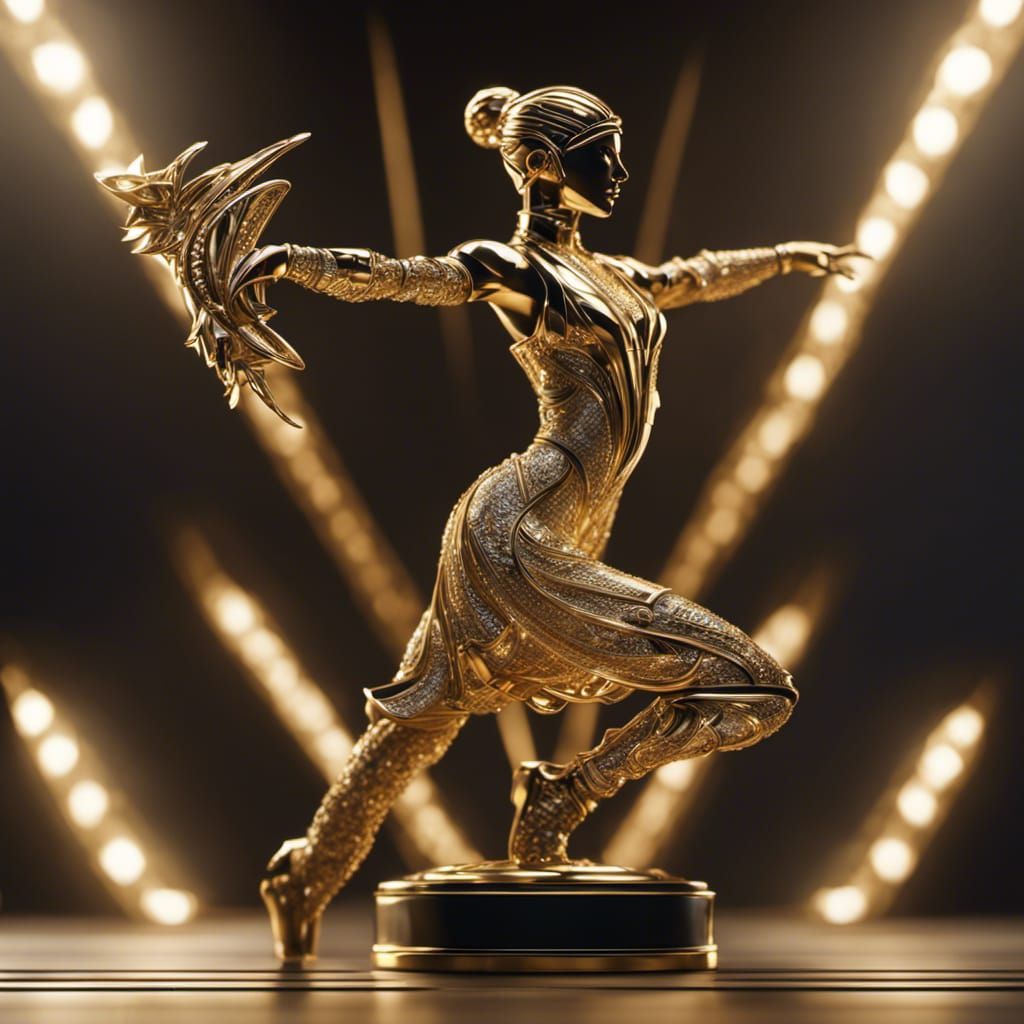 Futuristic Gold Dancer Trophy in Cyberpunk Style