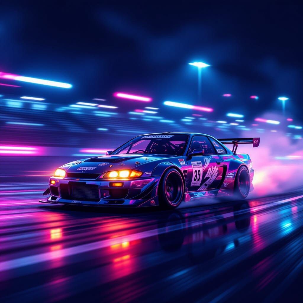 Drifting Car at Ebisu Circuit in a Stylized Aesthetic