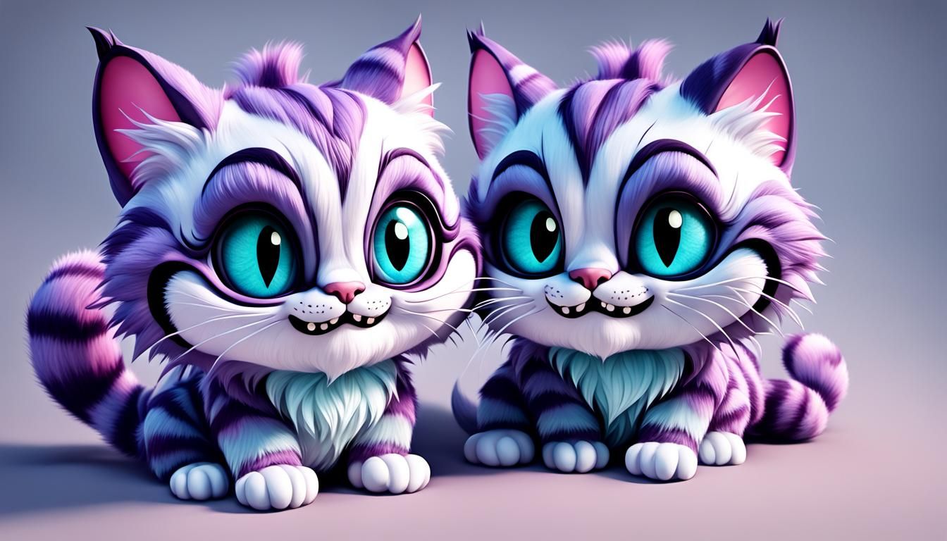 Adorable 3D Chibi Cheshire Cat with Huge Eyes