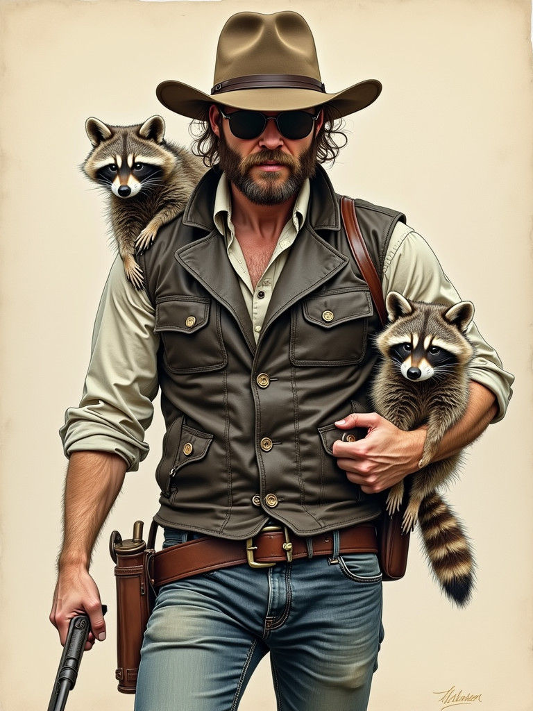Ewan McGregor with Raccoon in Remington Style