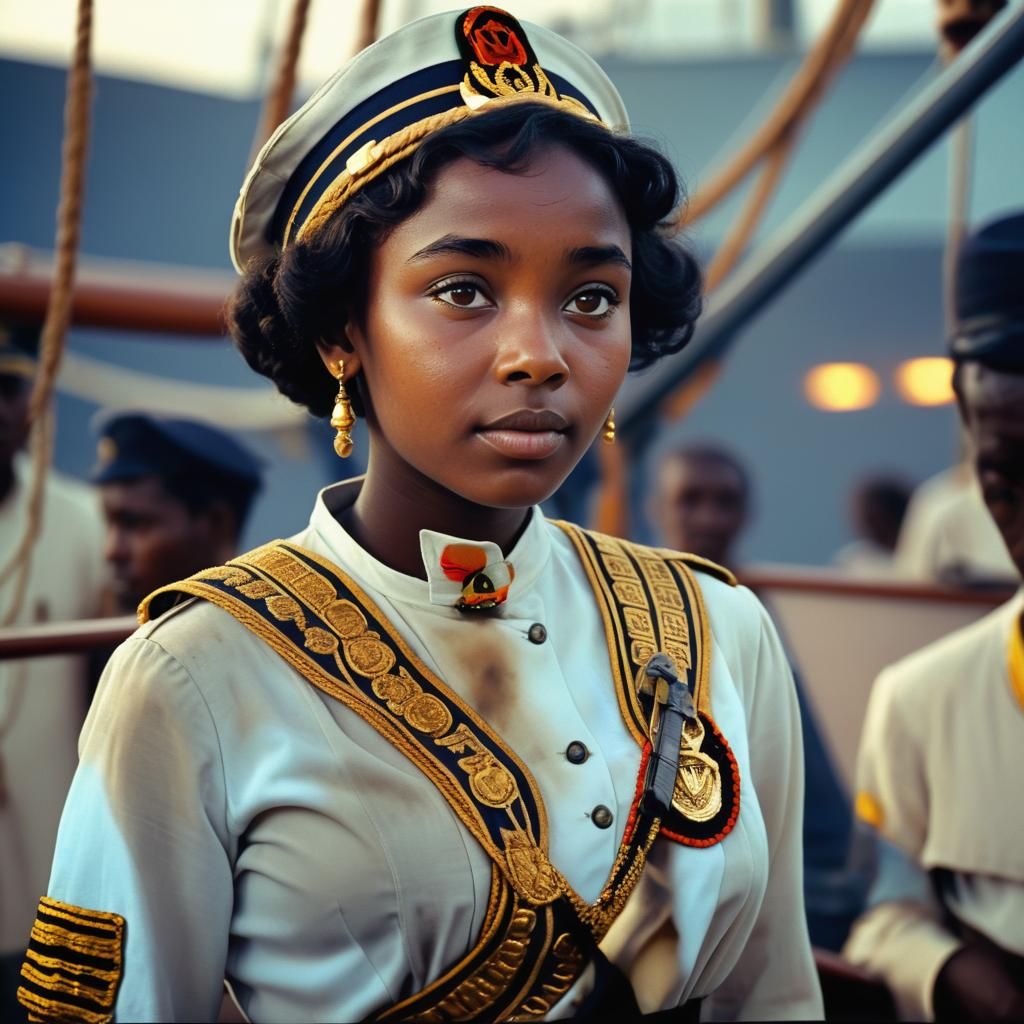 Loving Moment on 1960s Mombasa Ship, Cinematic Film Still