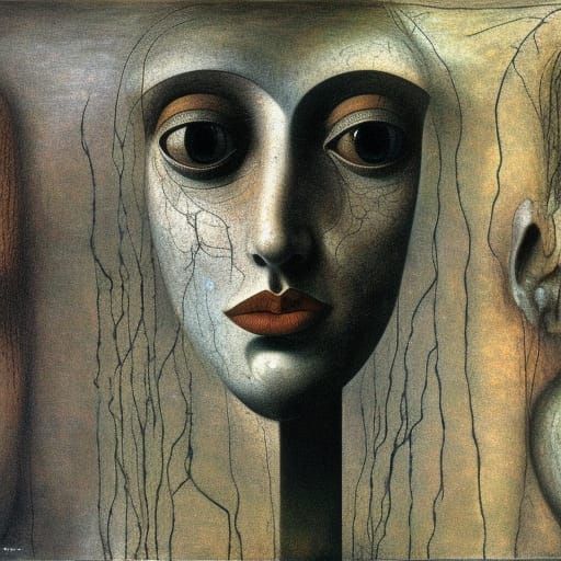 Surreal Dark Face in Mysterious Gardens