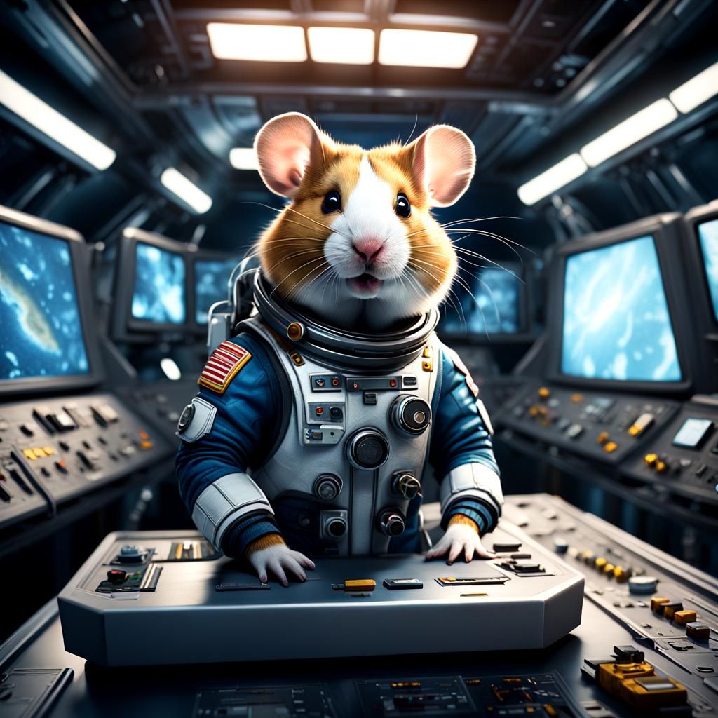 Hamster Astronaut in Spaceship Control Room
