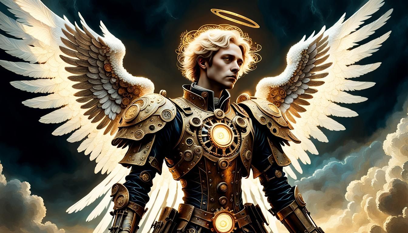 Steampunk Angel Descending from Heaven