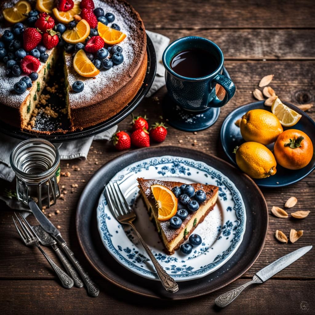 Elegant Cake Still Life in 1940s Food Photography Style