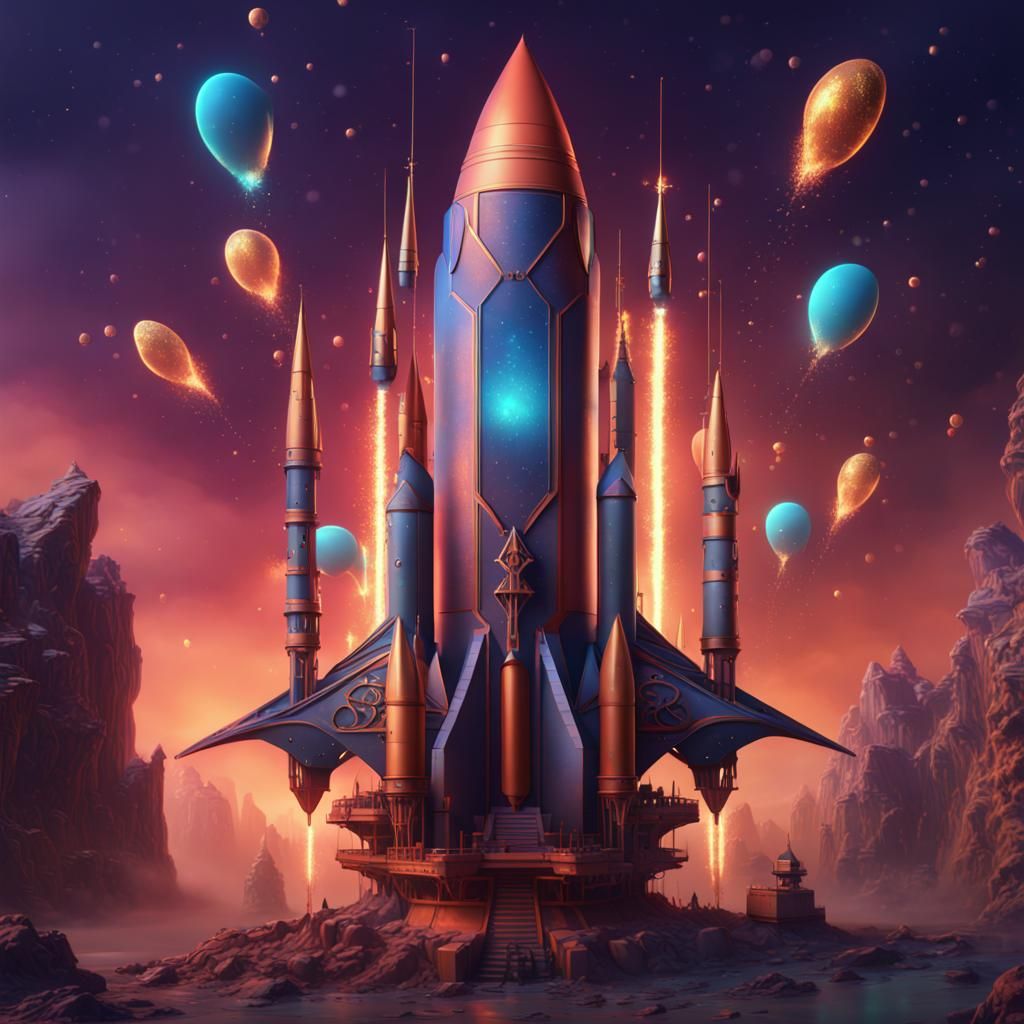 New Year Rockets in Detailed Digital Painting