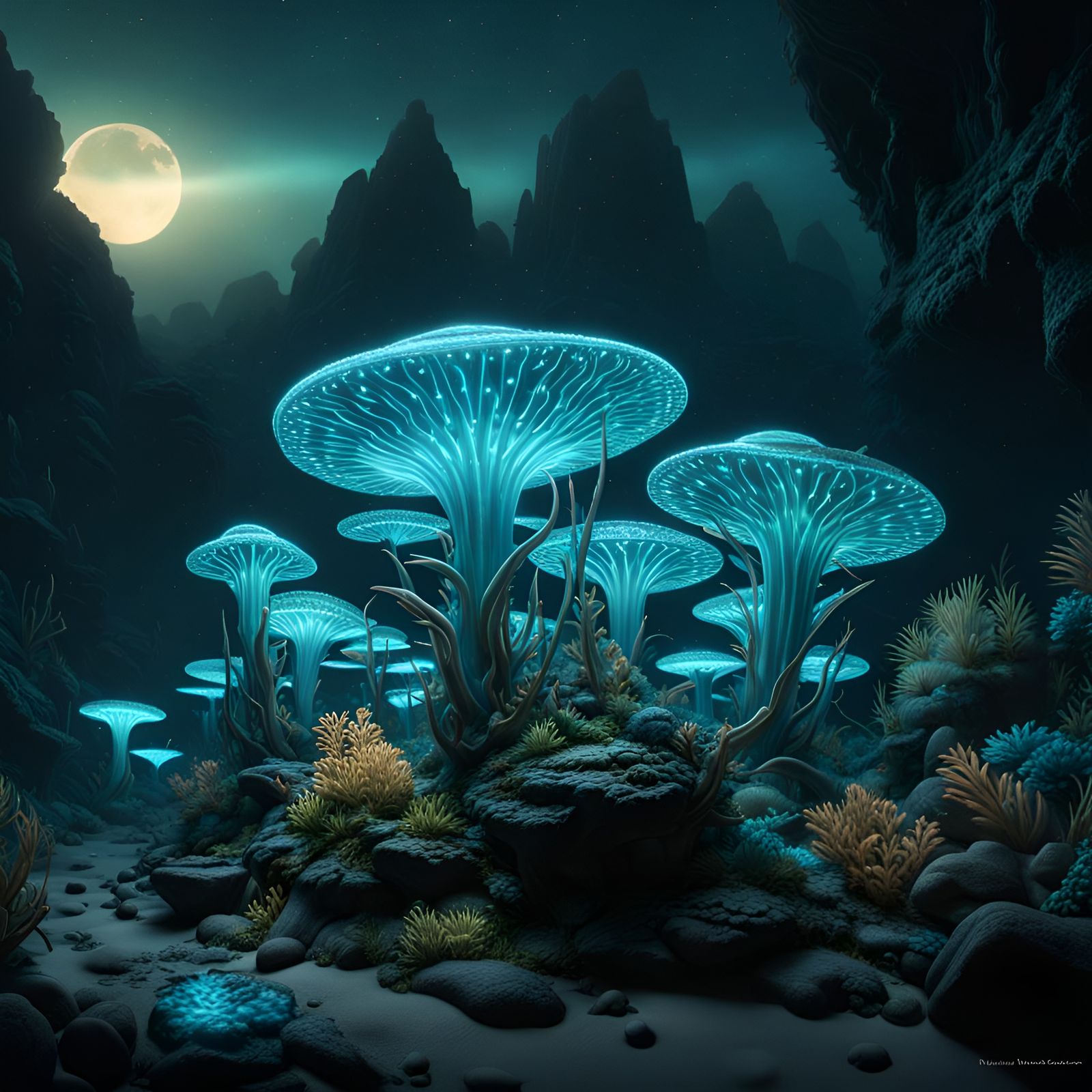 Mesmerizing Bioluminescence in Dark Fantasy Concept Art