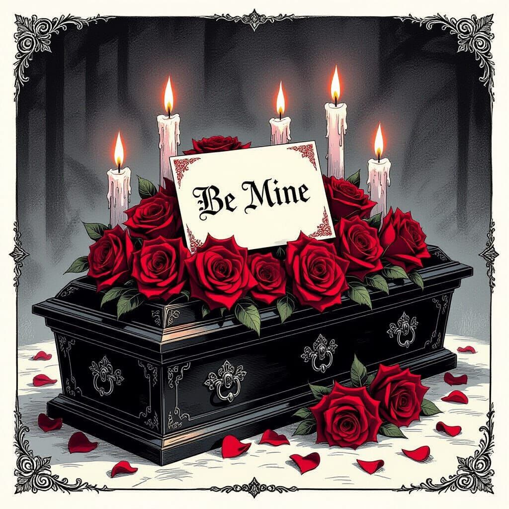 Gothic Valentine's Card: Roses on a Coffin