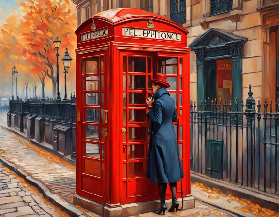 London Telephone Box in the Style of Toulouse-Lautrec