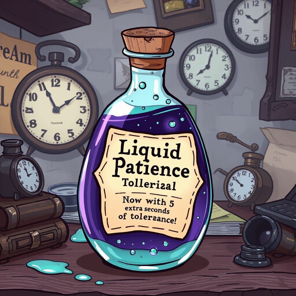 "Liquid Patience – Now with 5 extra seconds of tolerance!"