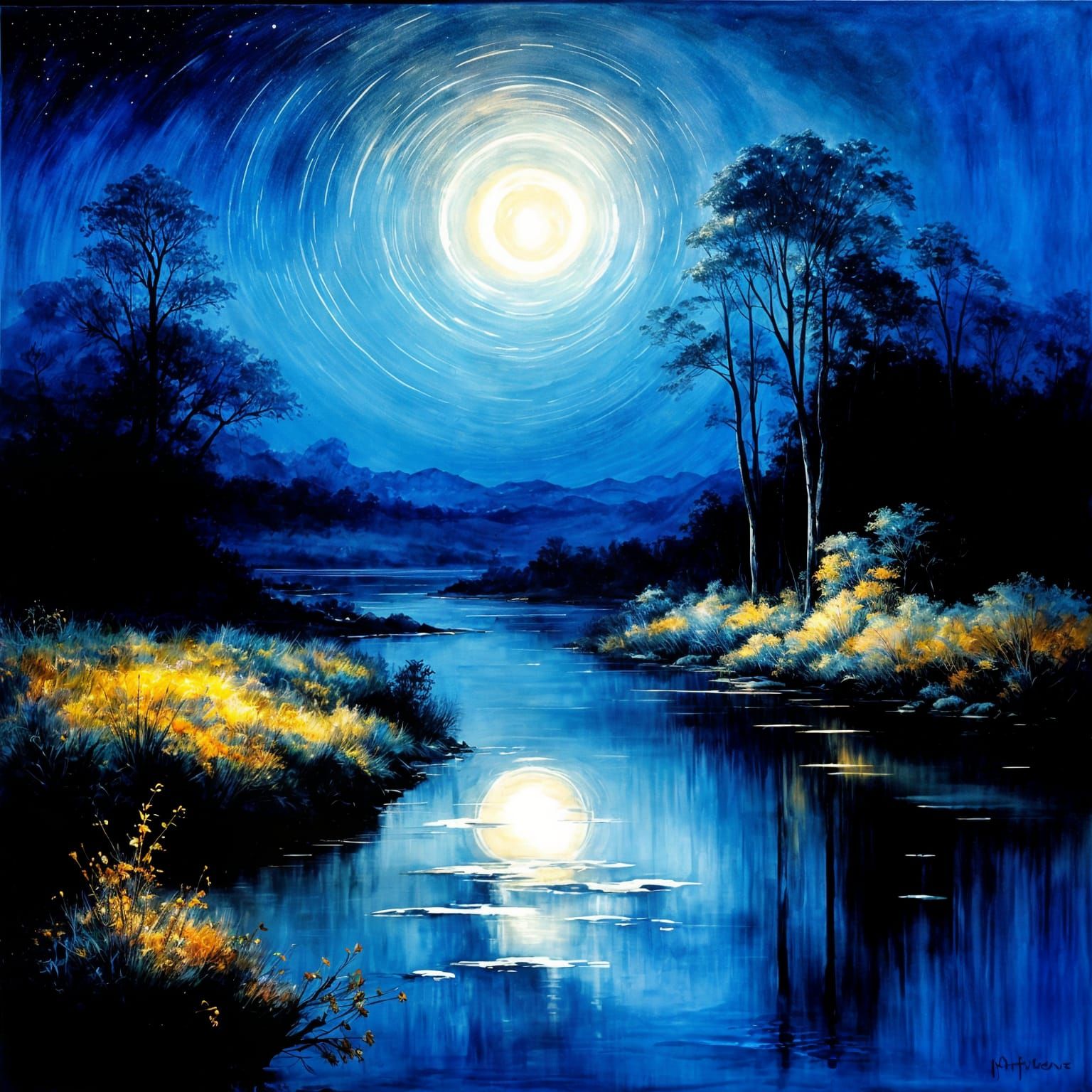 Ethereal Twilight Landscape in Ink Wash Style