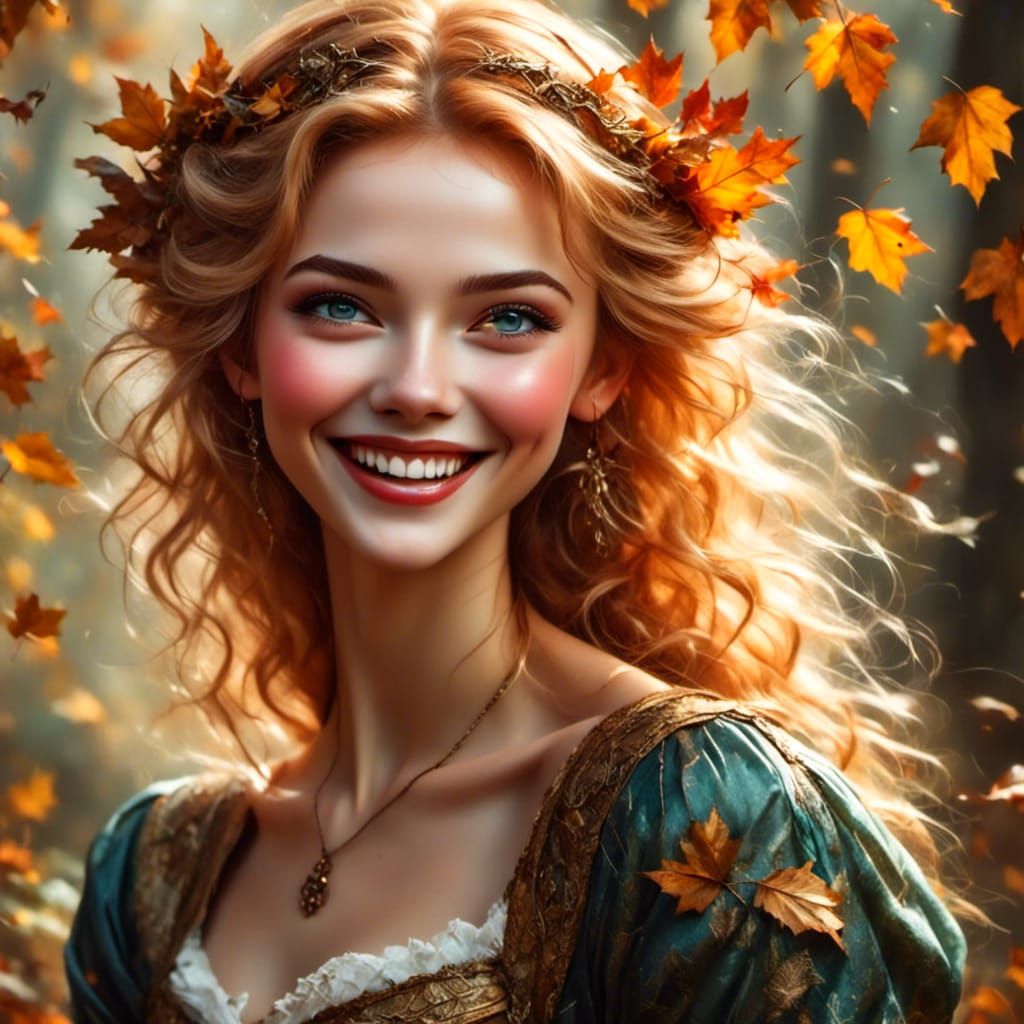 Joyful Elf Woman in Forest, Fantasy Concept Art