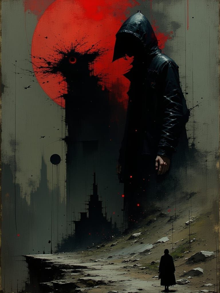 Ominous Darkness with Red Brushstrokes