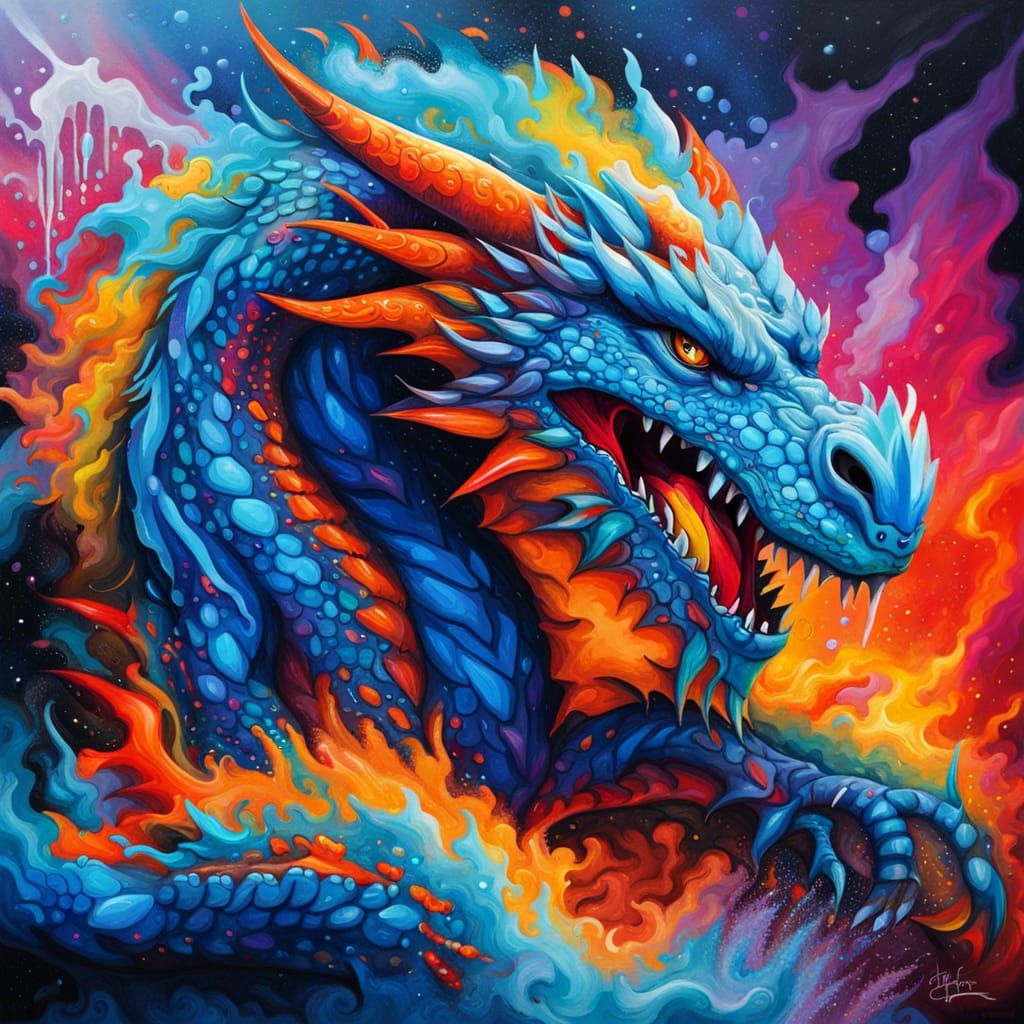 Fiery Ice Dragon Graffiti Art