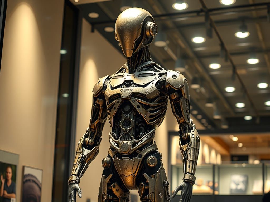 Futuristic Metal Sculpture in Store Window