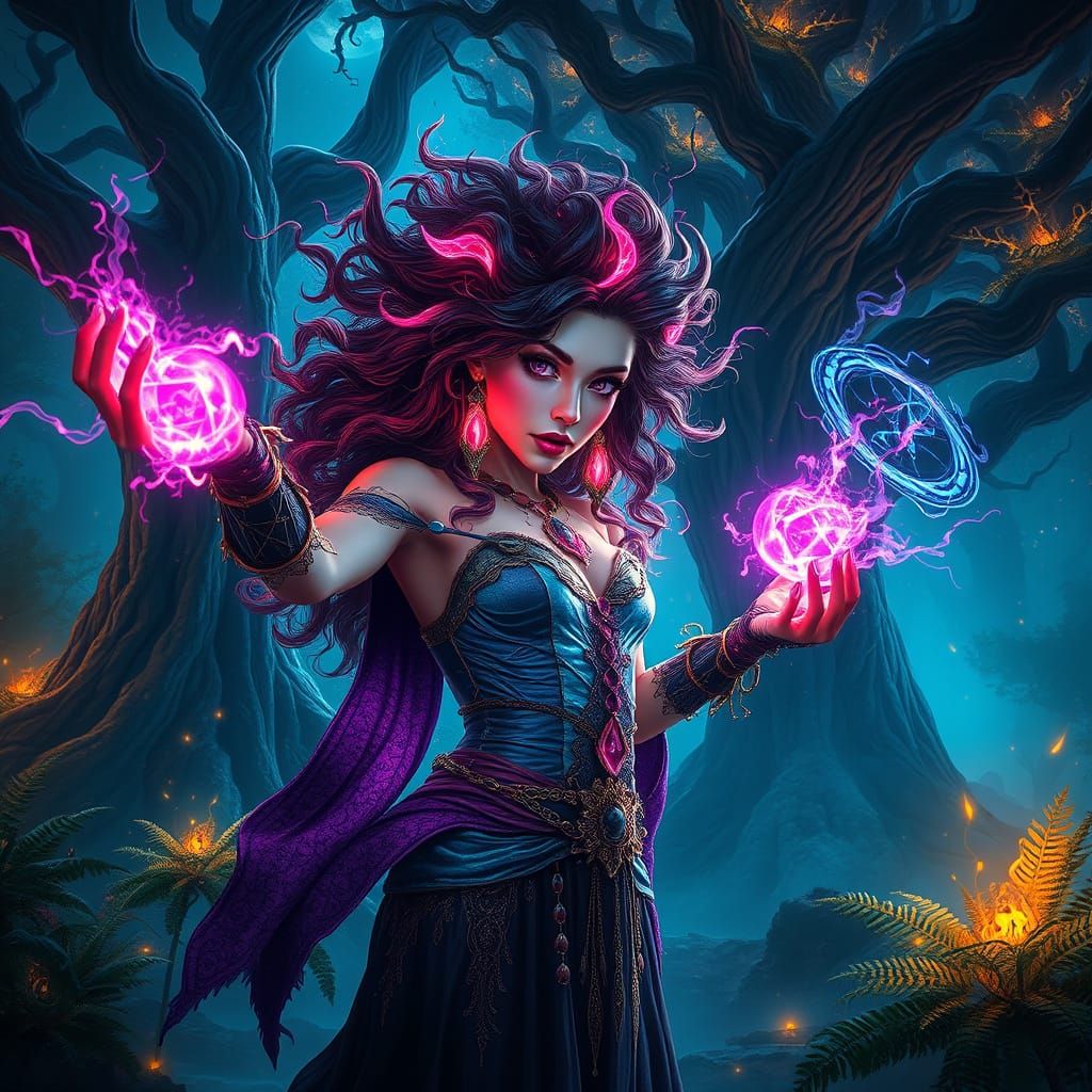 Mystical Sorceress in Dreamlike Realm: Digital Art