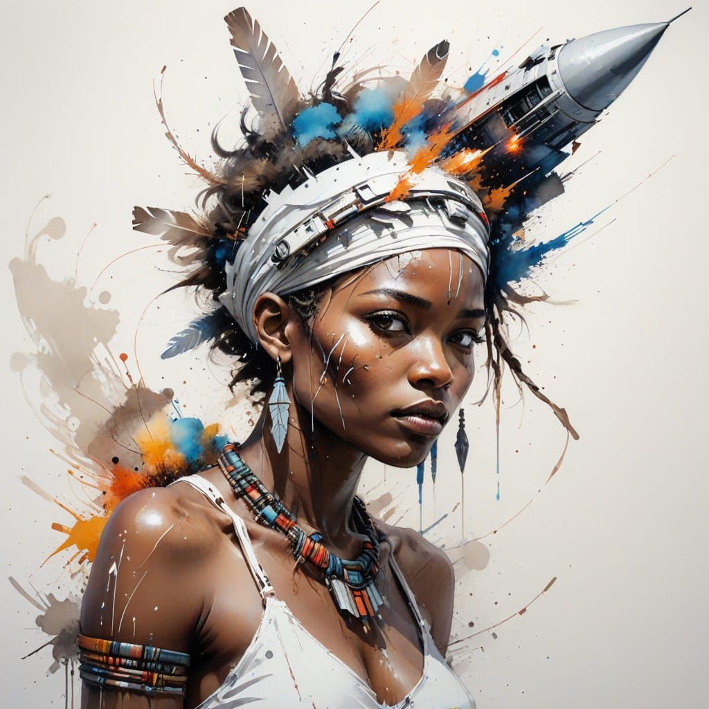 African Tribe Launches Rocket in Watercolor Style