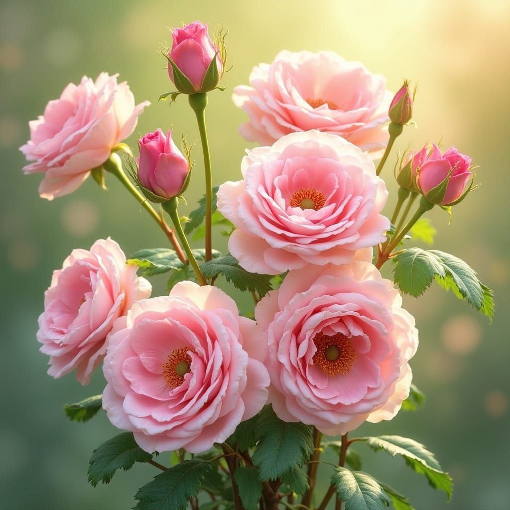 Pink Roses Dancing in Impressionist Light