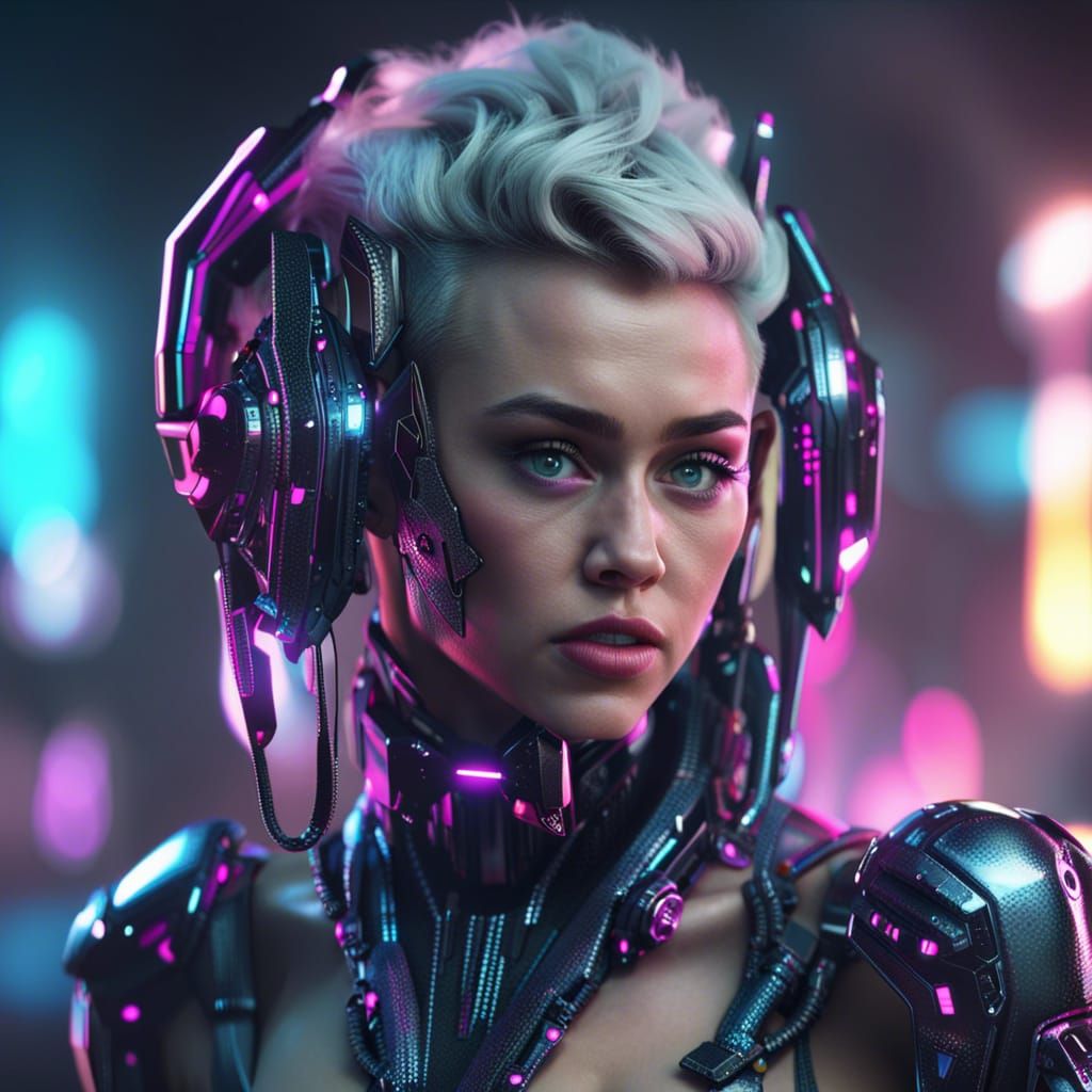 Miley Cyrus in Cyberpunk Outfit with Mech Details