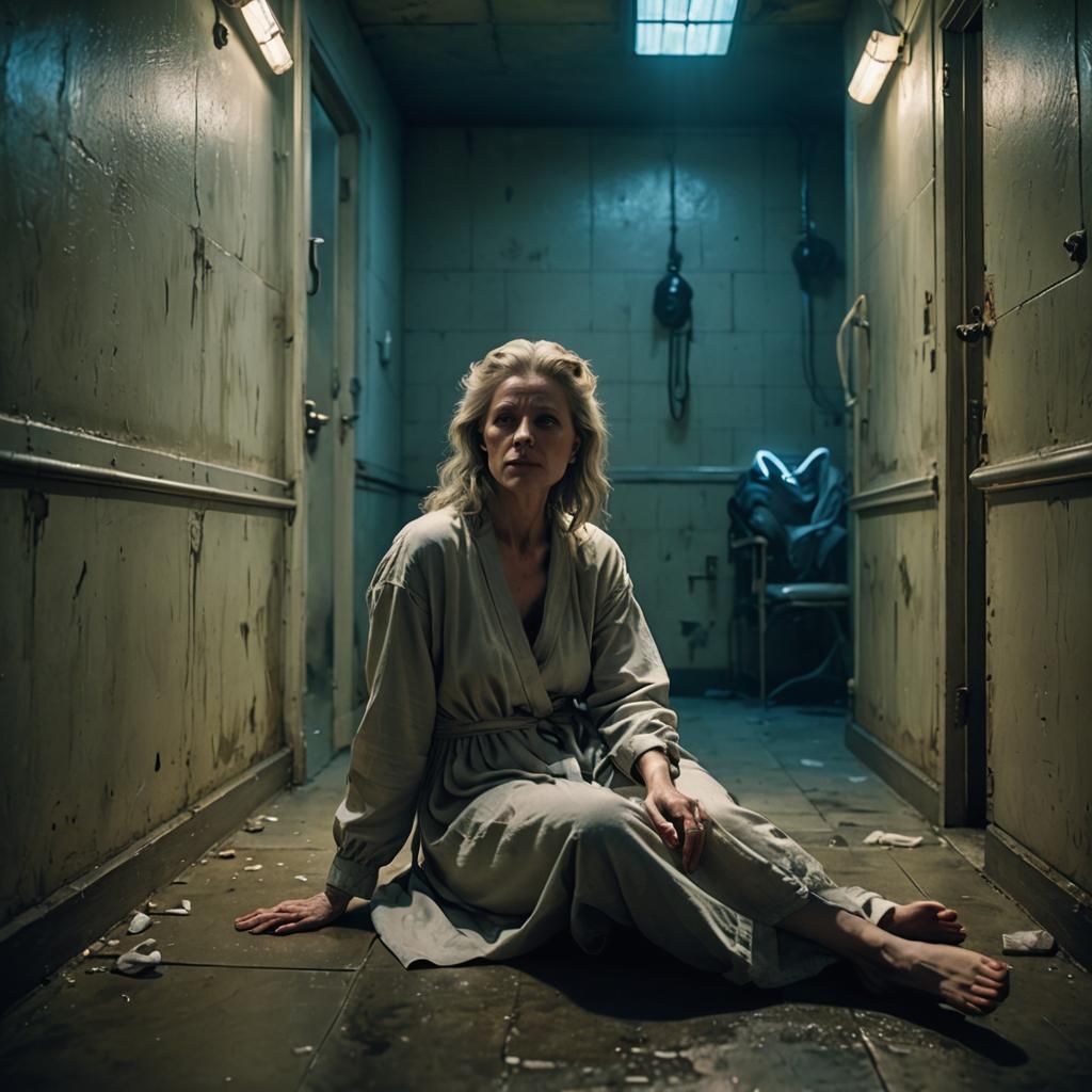 Woman in Asylum Corner, Cyberpunk Style