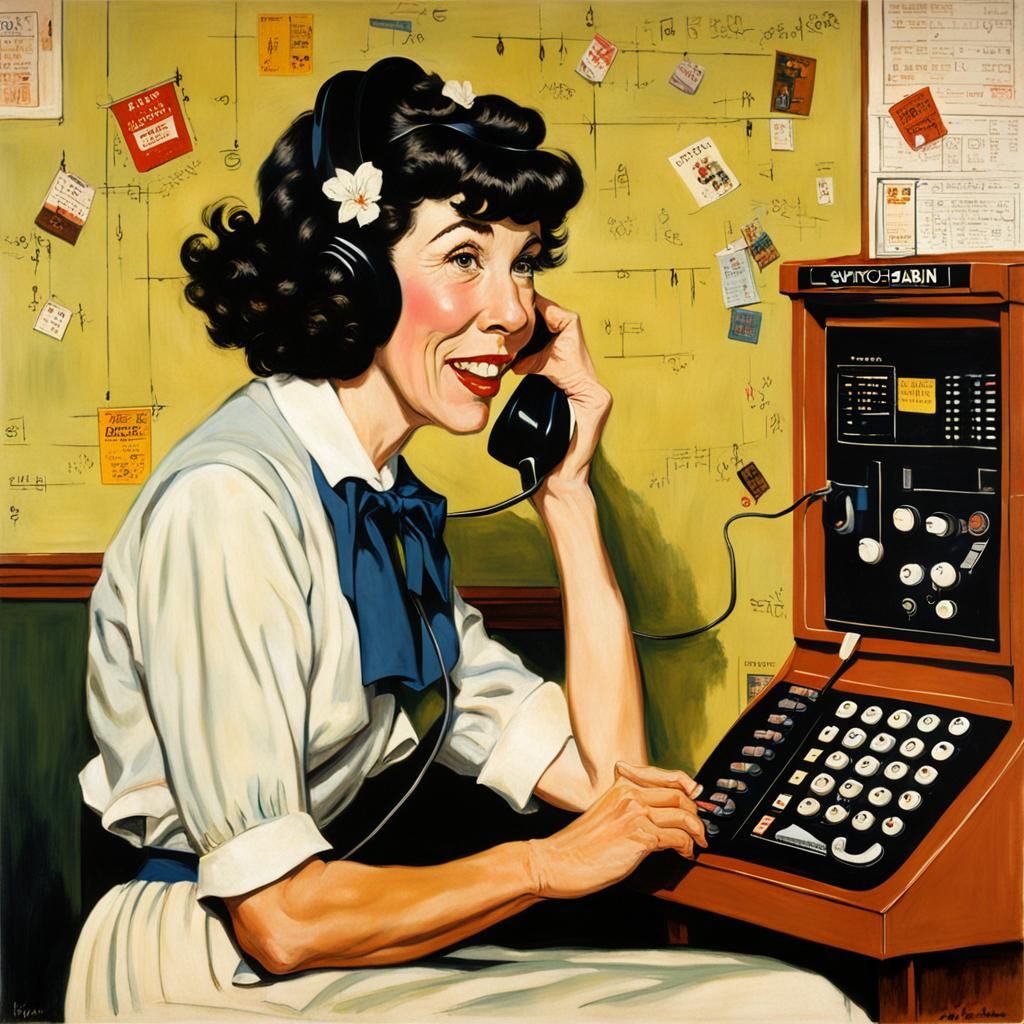Ernestine the Telephone Operator in Rockwell Style