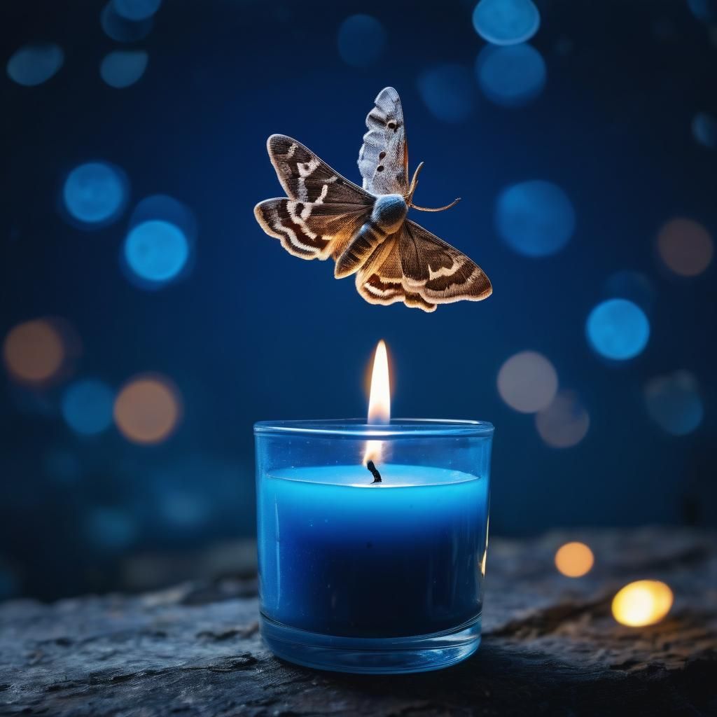 Moth Drawn to Blue Candle Flame Digital Art