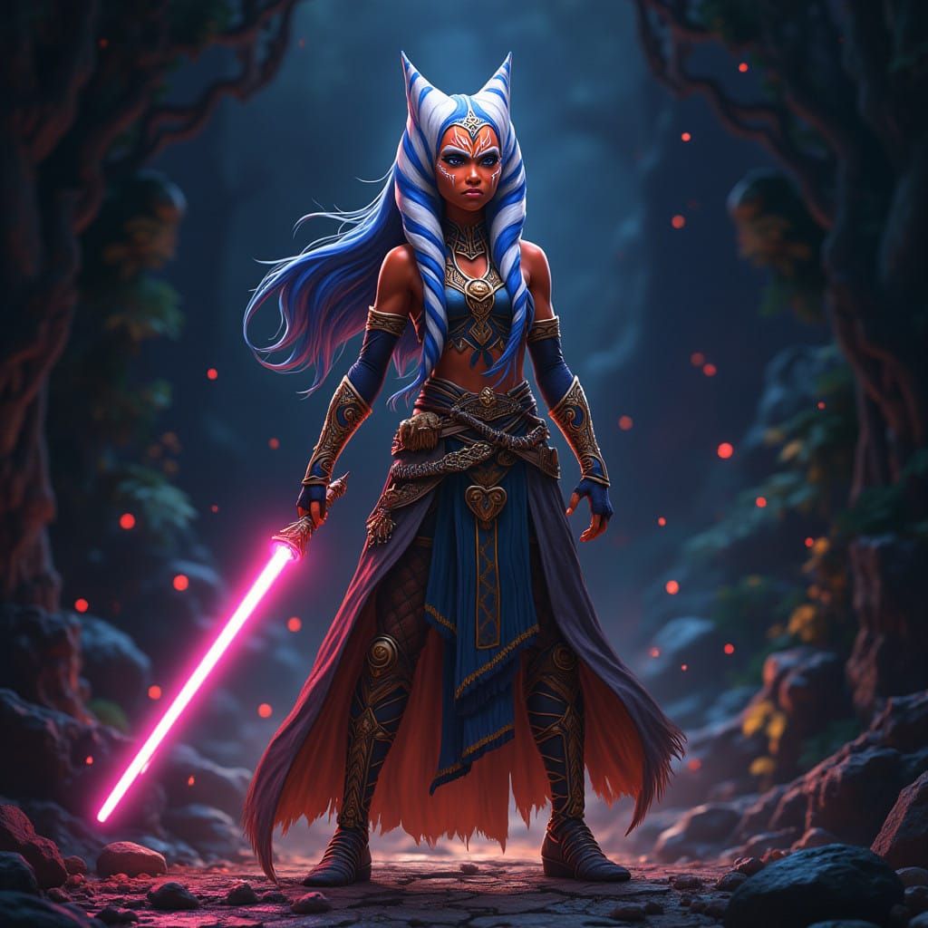 Mystical Warrior in Vibrant Dreamlike Realm