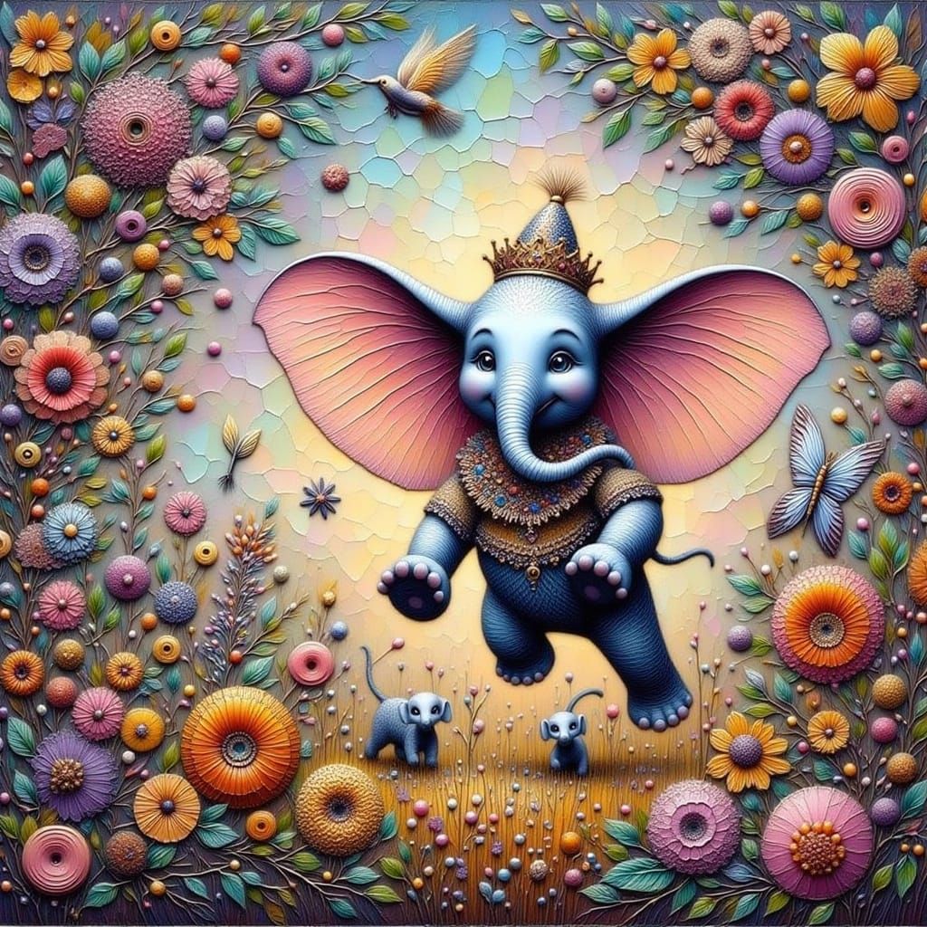 Dumbo's Fractal Savannah Adventure in Psychedelic Style
