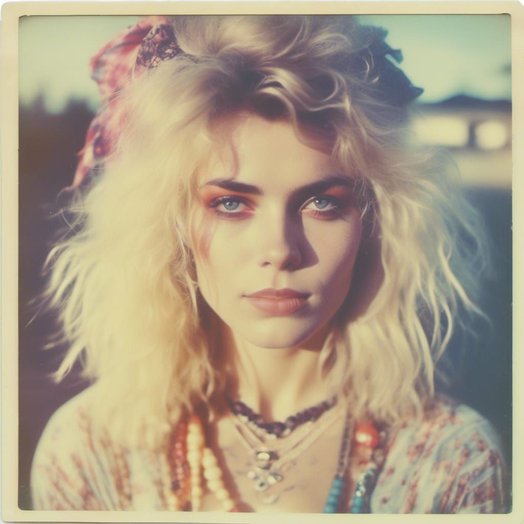 Pretty Hippy in 80s Style Polaroid Photo