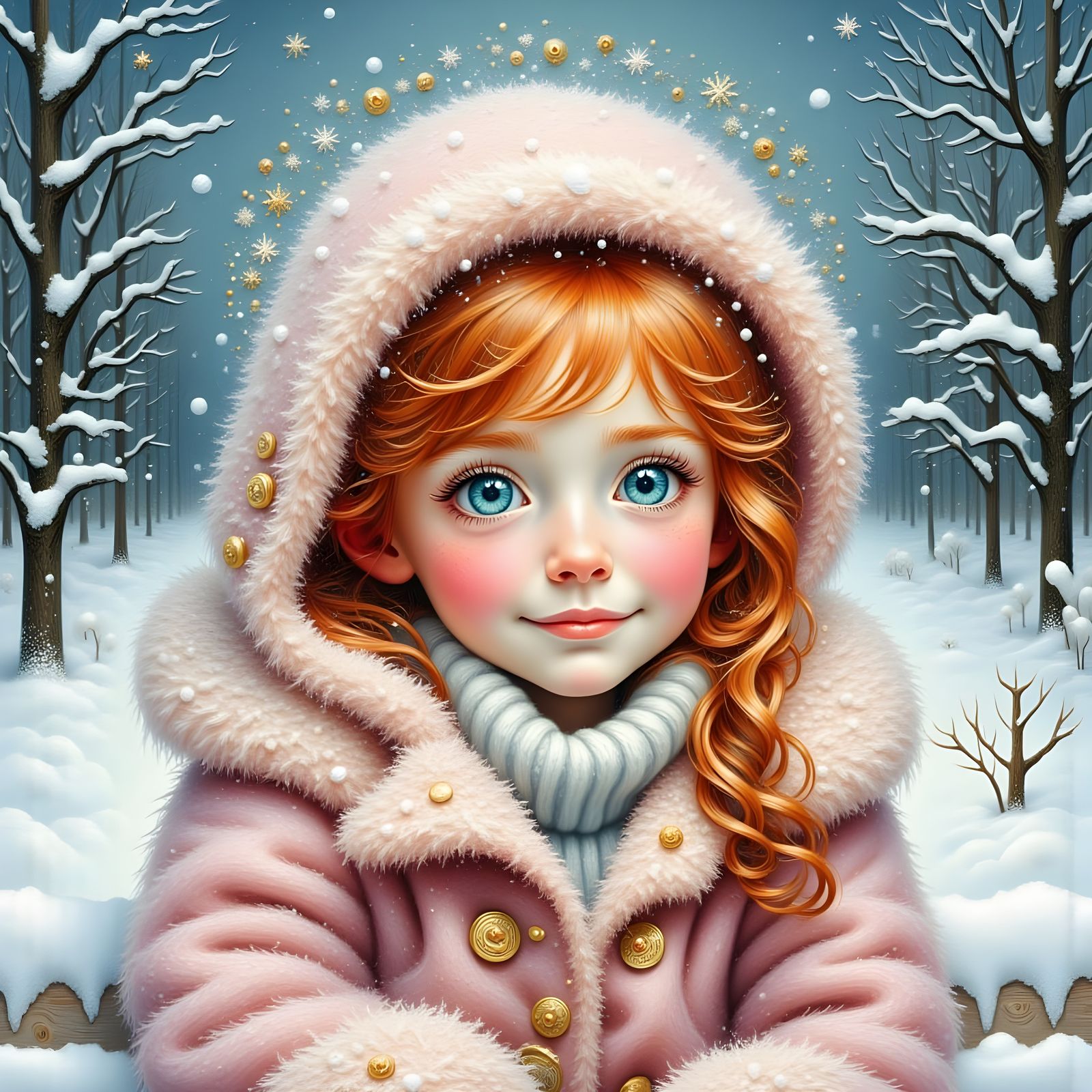 Girl in Pink Coat: Oil Painting Illustration