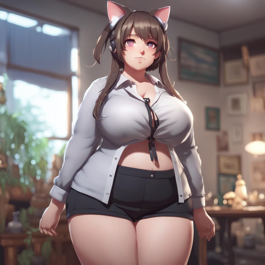 Anime Girl with Cat Features in 3D Style