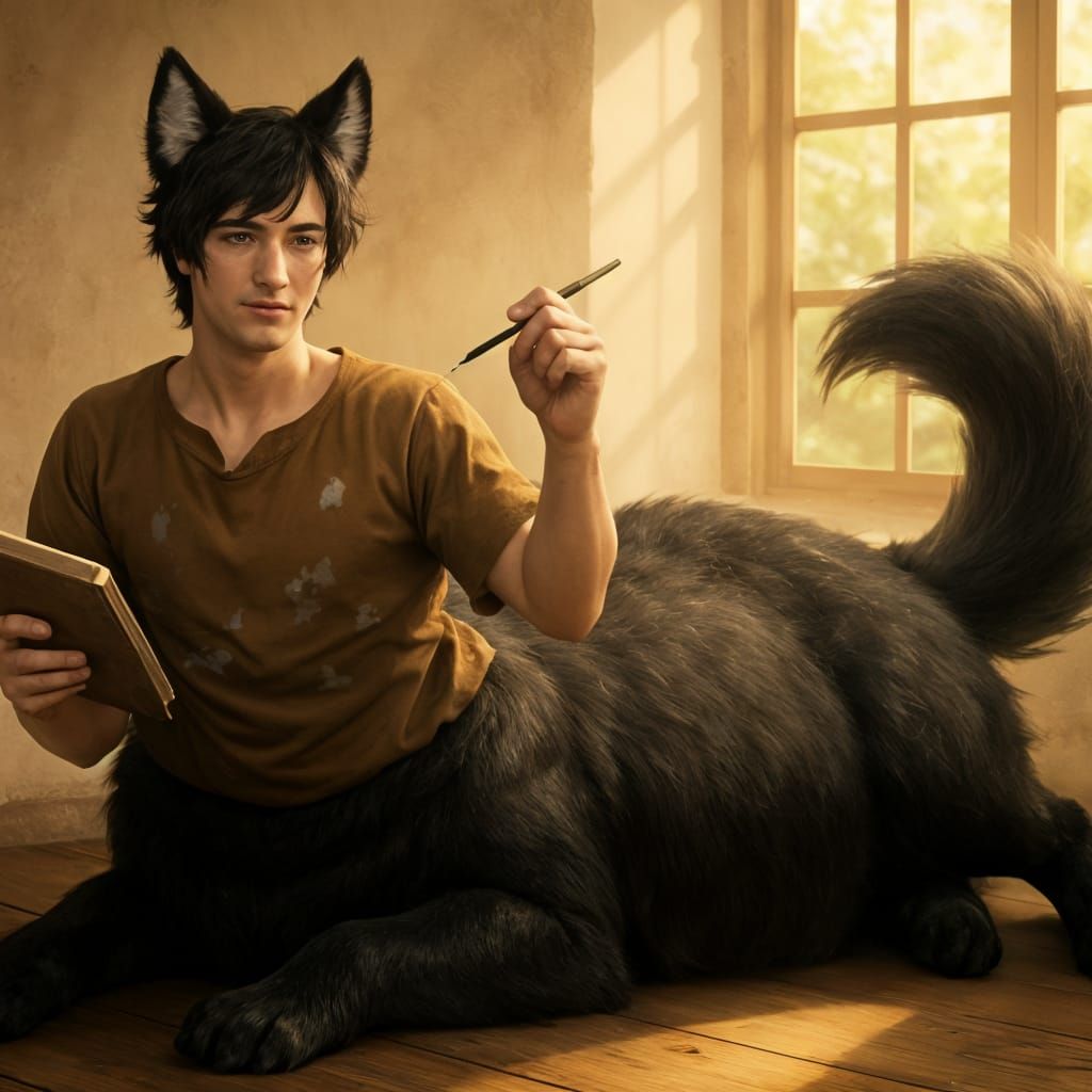 Wolf Centaur with Human Torso and Painter's Tunic