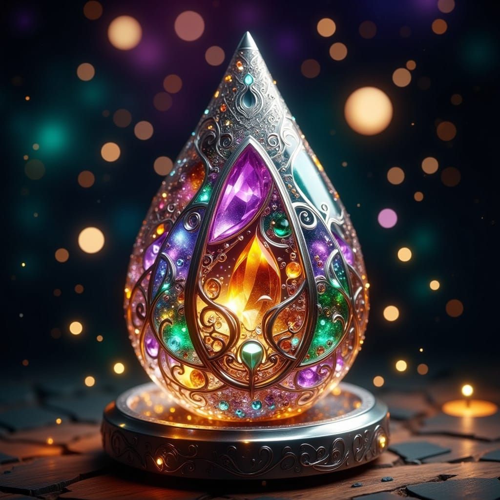 Futuristic Crystal Relic with Glowing Jewels in Hyperreal St...
