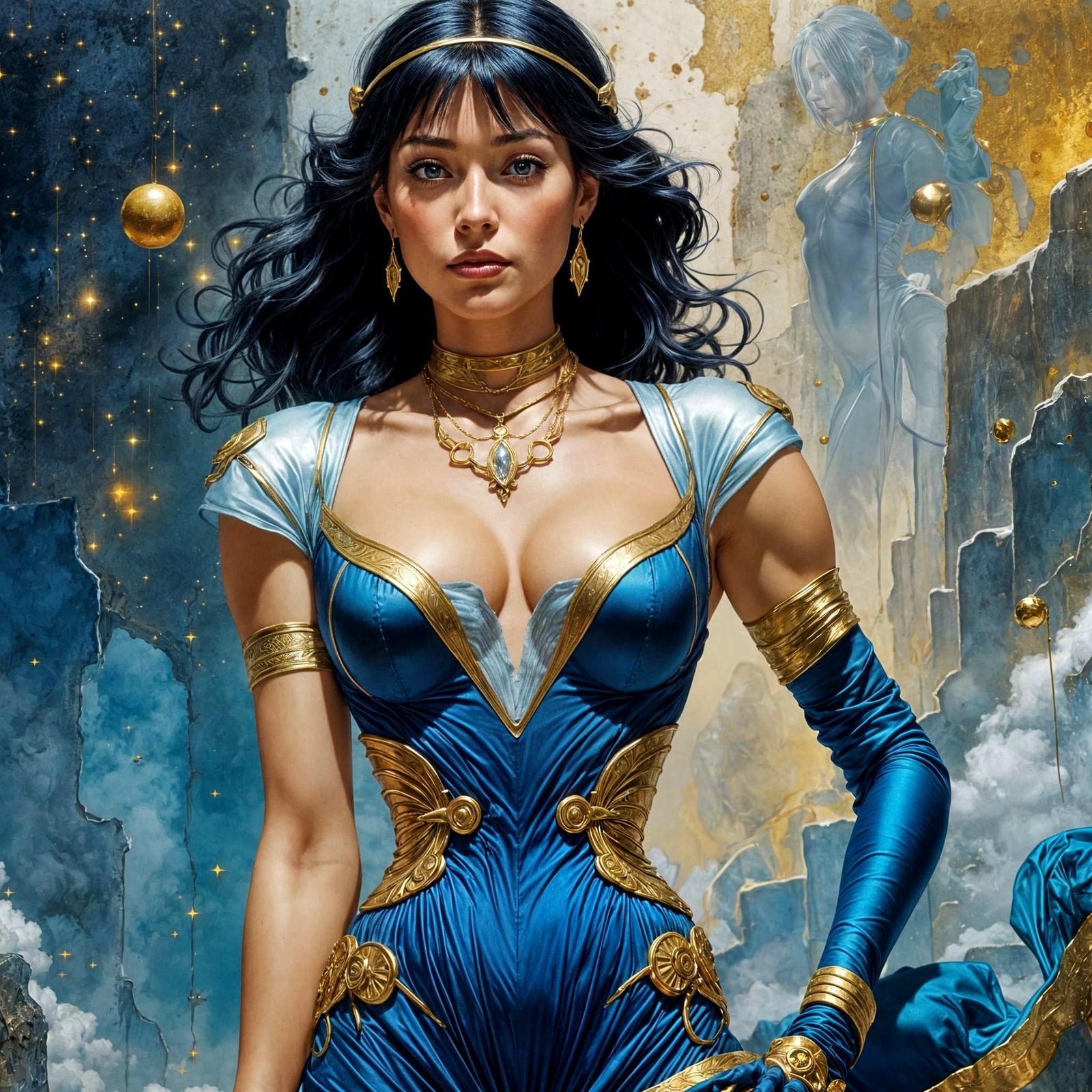 Cortana in Elegant Blue and Silver Gown