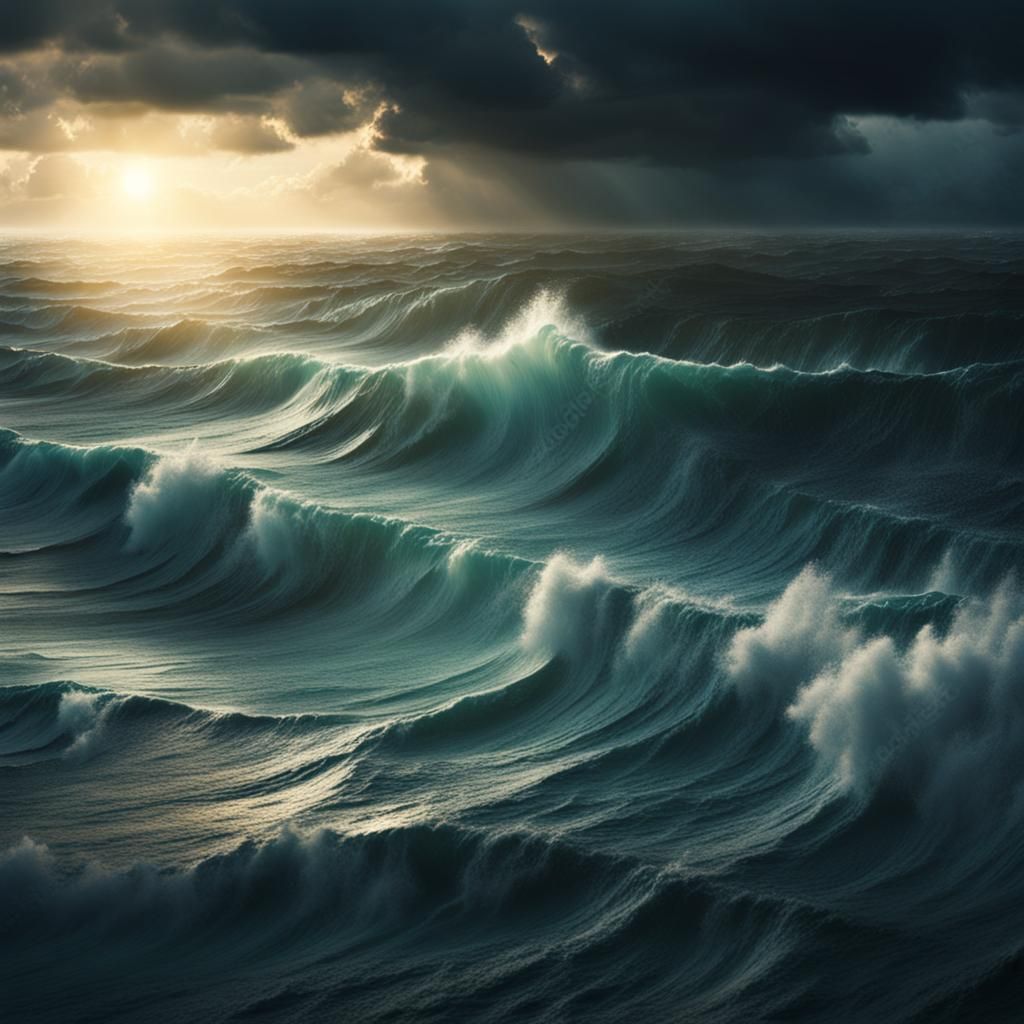 Sunlight Pierces Stormy Ocean: Epic Digital Painting