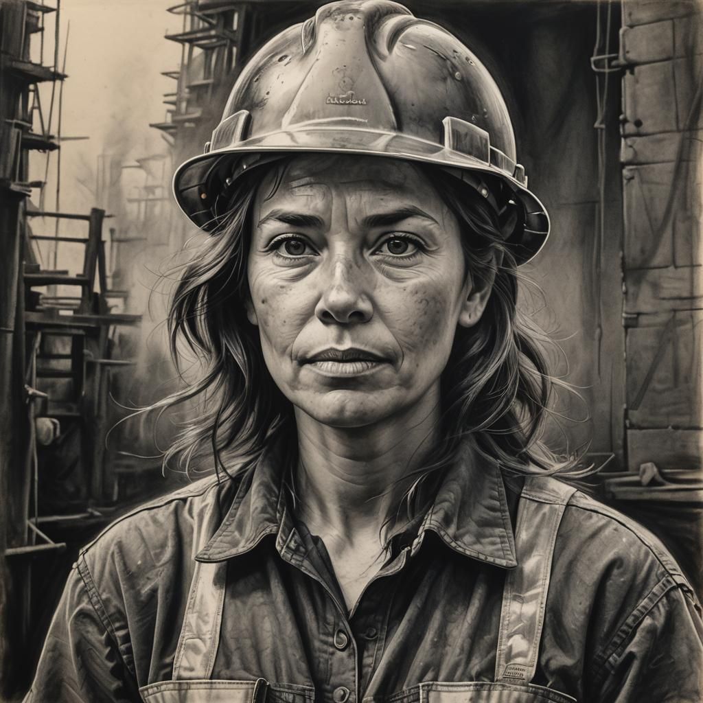 Detailed Charcoal Portrait of a Construction Worker