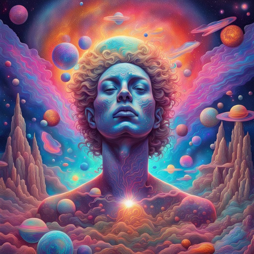 Cosmic Astral Holographic Illustration in Pablo Amaringo Sty...