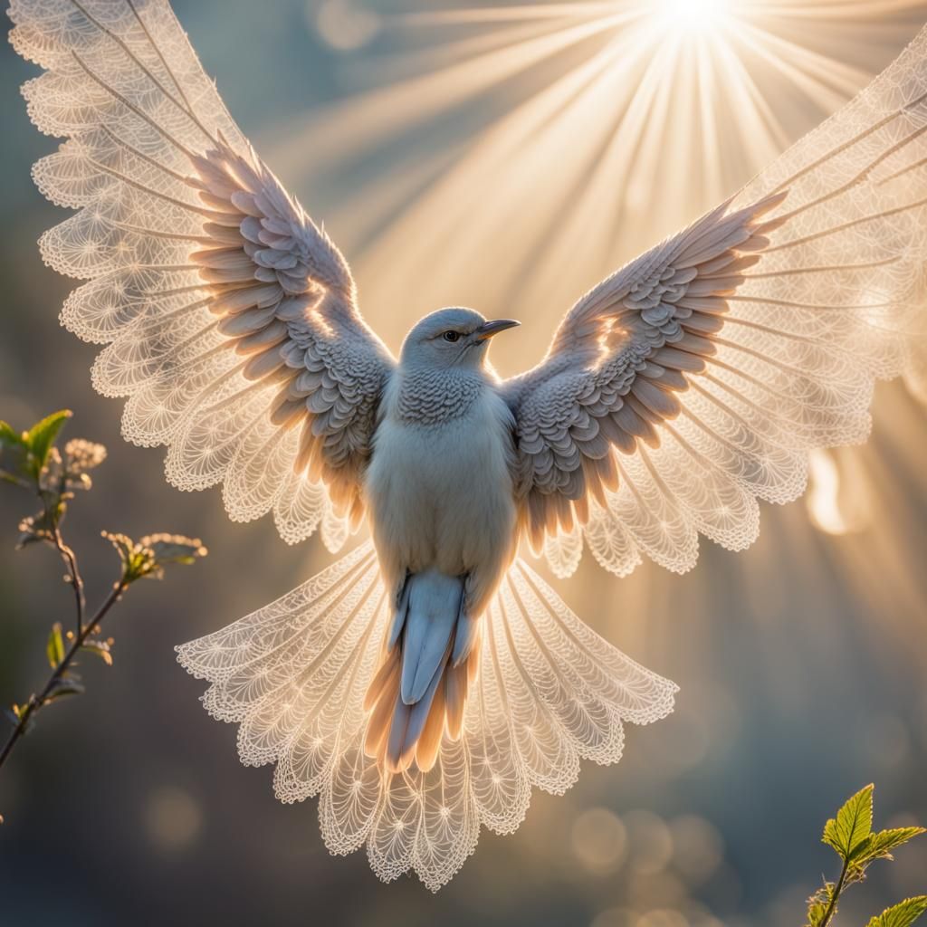 Luminous Lacewing Birds in Divine Sunlight