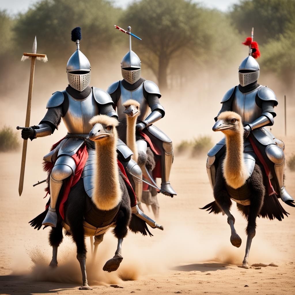 Knights Jousting on Ostriches