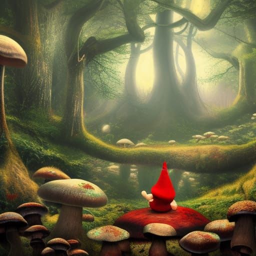 Garden Gnome Meditation in Enchanted Forest